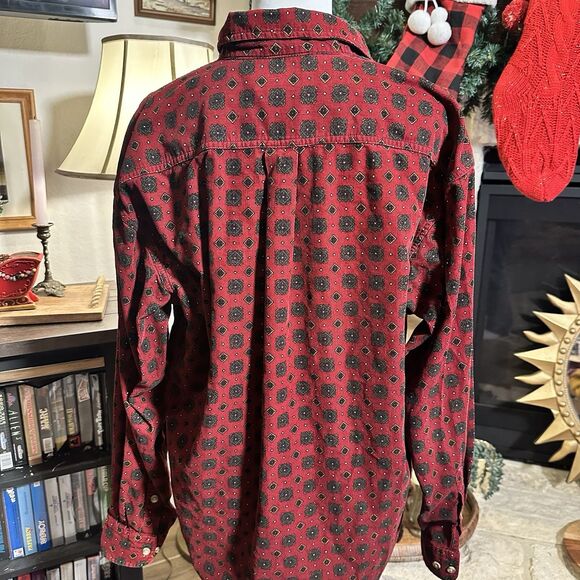 Vintage Cambridge Classics Corduroy Shirt Mens Red & Green Geometric L Button Up - Picture 3 of 7